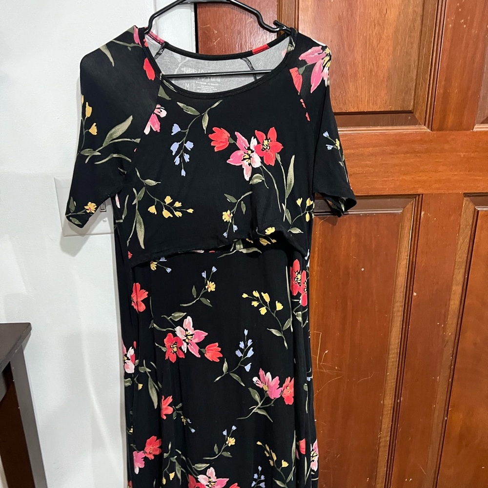 Latched mama black floral nursing dress
